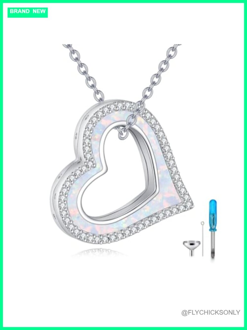 925 Sterling Silver Heart Urn Necklace Opal Inlay Cremation Memorial Pendant
